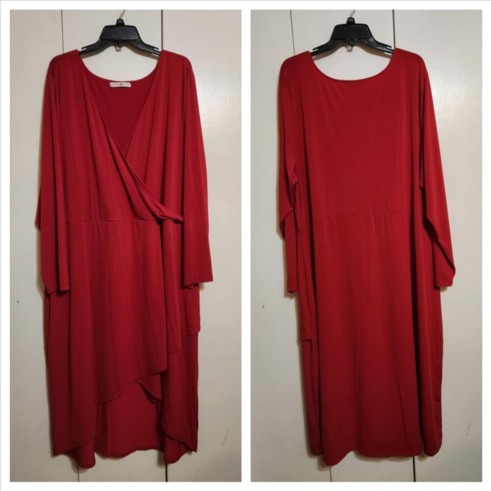 Plus size 3X 26W/28W Avon Signature Collection Solid Red Hi-Lo Long Sleeve Dress